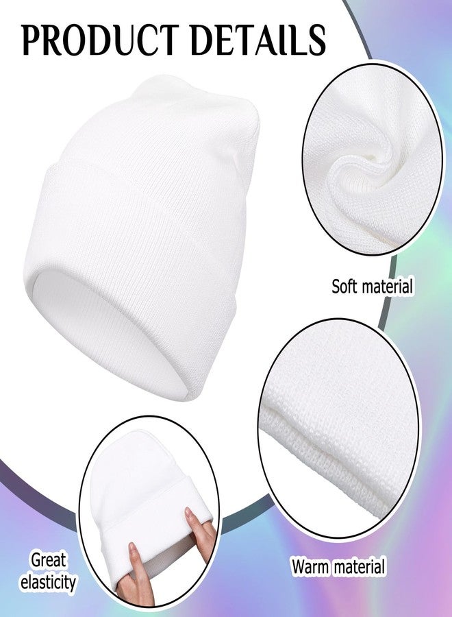 Yearntown 9 Pcs White Beanie for Men Women Knit Cuffed Hat Winter Beanies Skull Cap Unisex (White) - Image 2